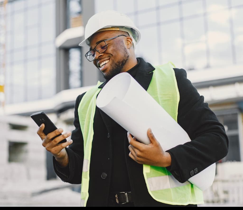 Construction professional reviewing plans